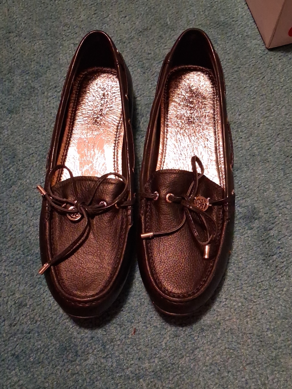 Sperry Black Leather Bow-Trim Driving Loafers